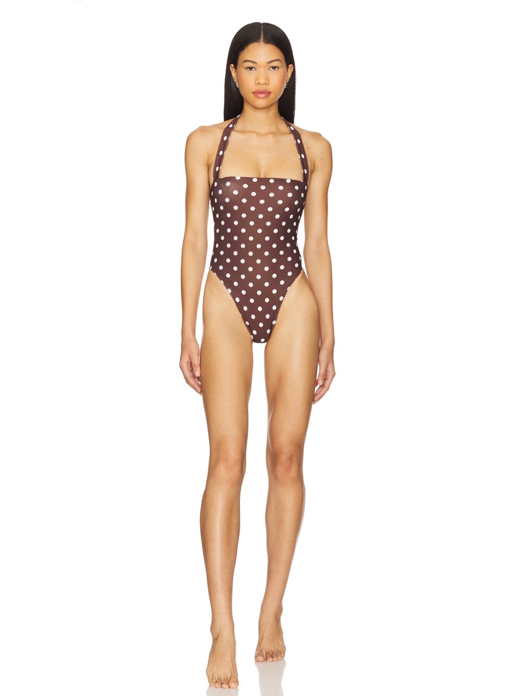 Tularosa Revolve Brigitte Brown Polka Dot Halter One Piece Swimsuit Size S Nwt